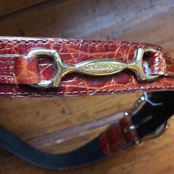 Vtg LIZ CLAIBORNE Size Medium Brown Belt CROCODILE embossed Gold Logo Academia - Picture 7 of 8